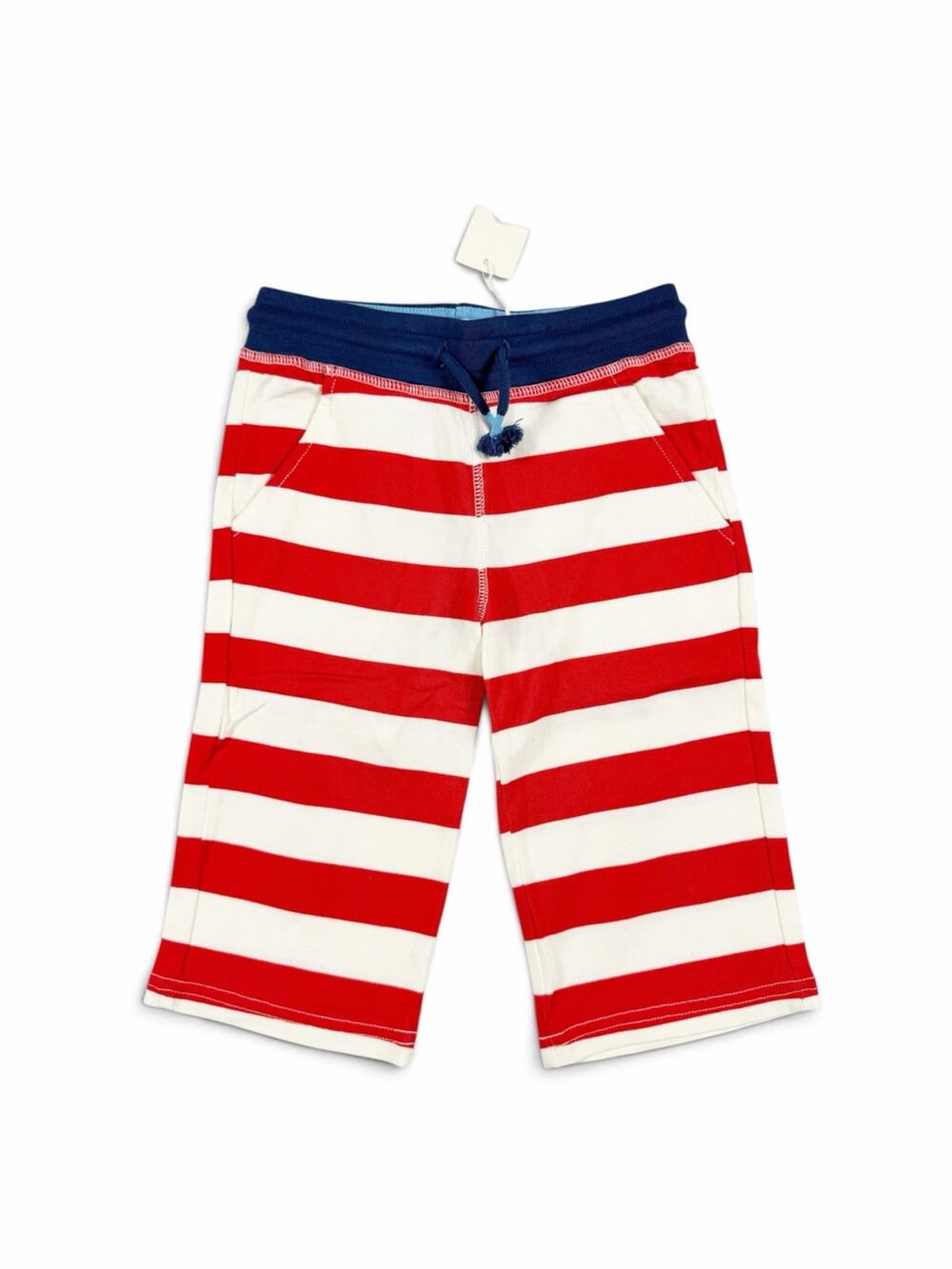 NEW Mini Boden Striped Cotton Sweat Shorts Red White Boys 7 Years